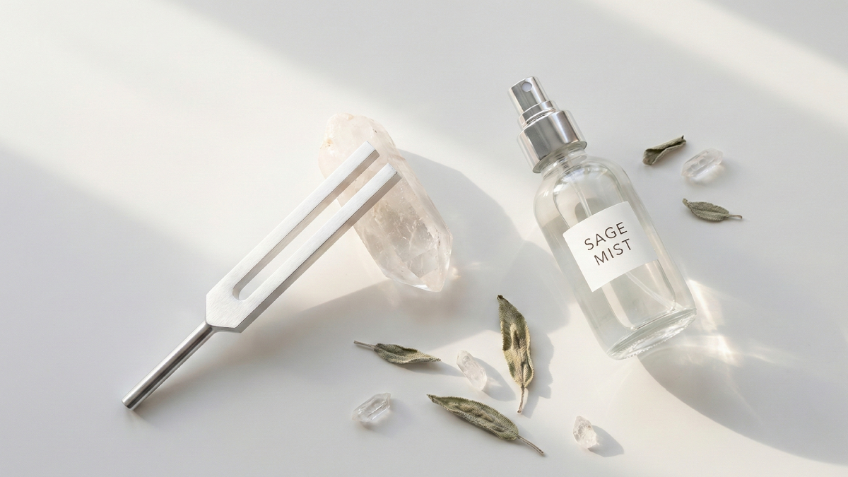 クリスタルチューナーと浄化スプレーでリラックスする空間のイメージ