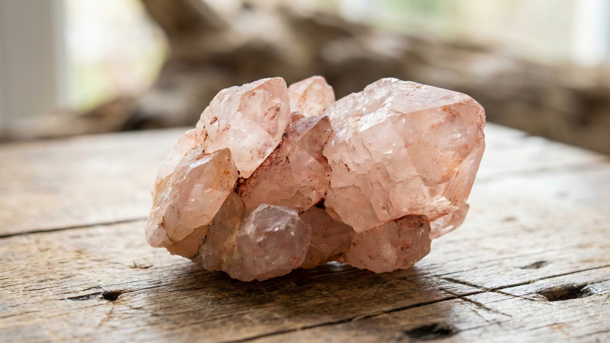 神秘的な光に包まれるマニカラン水晶のクラスター