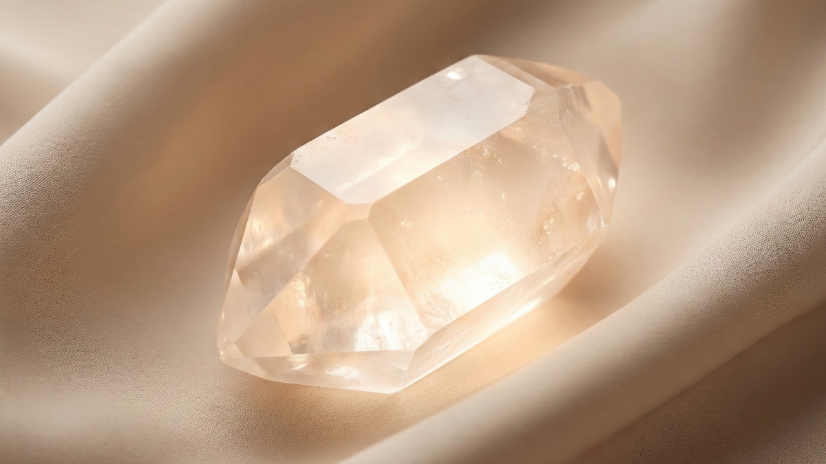 優しい光に包まれる天然石と、新しい自分に出会うイメージ