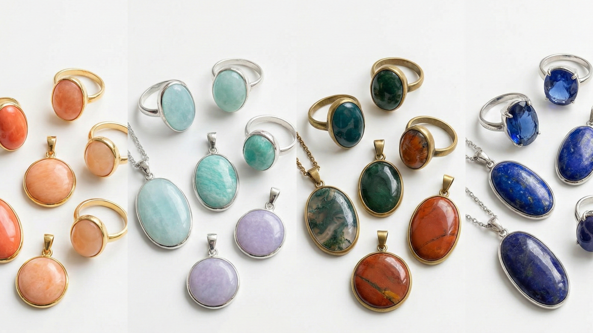 パーソナルカラーに合わせて美しく配置された天然石ジュエリーのイメージ