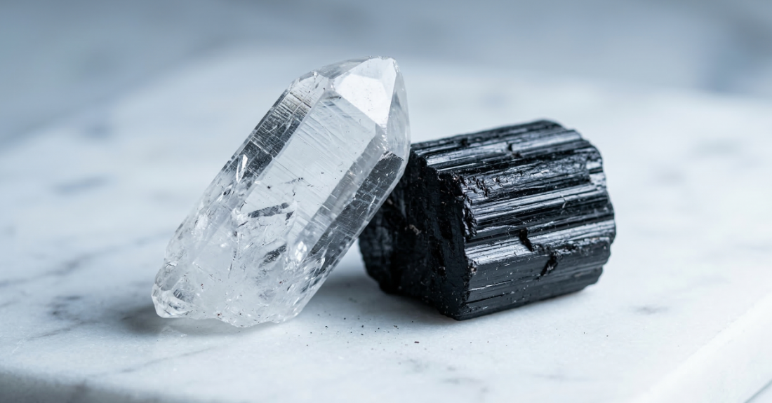 鉱物の物理的な特性（冷たさ、質感）を連想させる、硬質でクリアな天然石のクローズアップ