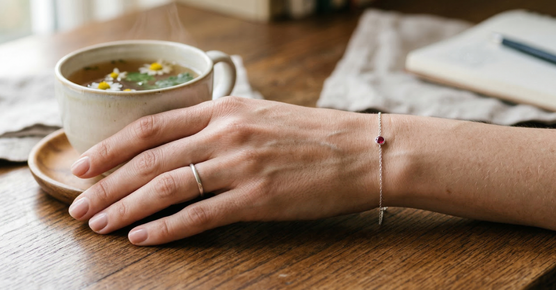 パーソナルカラーの枠を超えて手元を彩る華奢な天然石ブレスレット