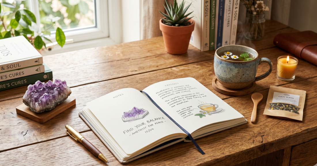 ライフスタイルに合わせて選ぶパワーストーン。ジュエリーや原石が並ぶ様子